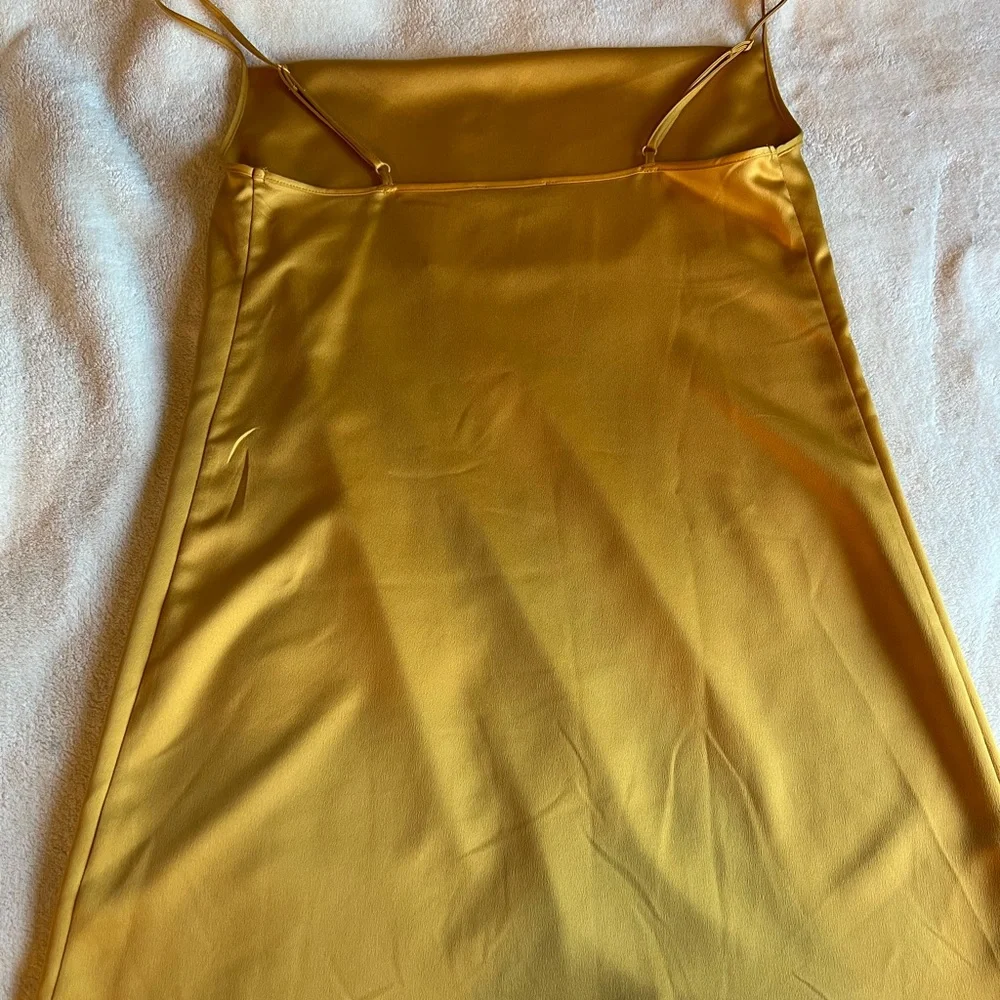 Gold Satin Strappy Cowl Shift Dress - Picture 3 of 6